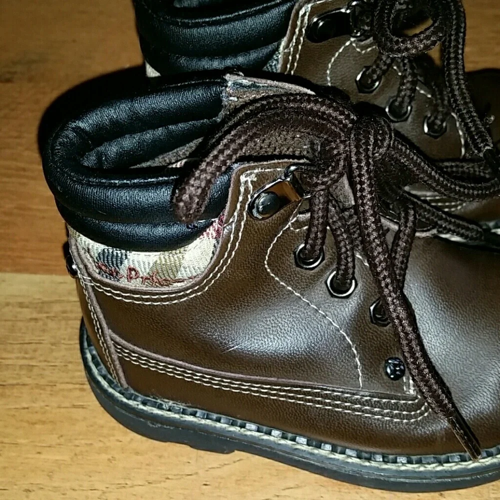 Fischer‎ Price Unisex Kids Brown Flannel High Top Leather Boots Size Toddler 5